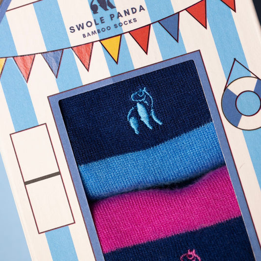 Beach Hut Sock Box - 2 Pairs of Bamboo Socks (His)