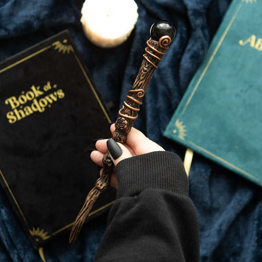 Gothic Gifts Black Obsidian Crystal Wand with Pouch