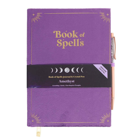 Gothic Gifts Journal with Book of Spells Print and Amethyst Crystal Pen