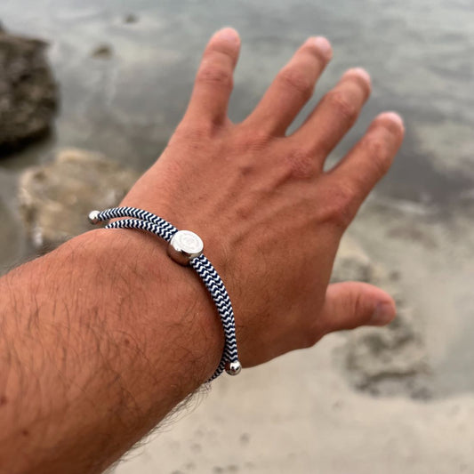 Rope Bracelet - Blue & White Zigzag