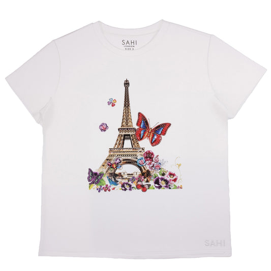 Cotton Eiffel Tower Printed & Embroidered T-Shirt