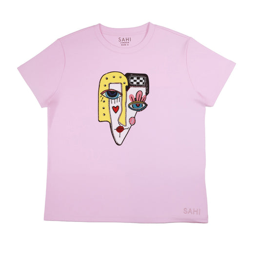 Face Printed & Sequence Embroidered T-Shirt