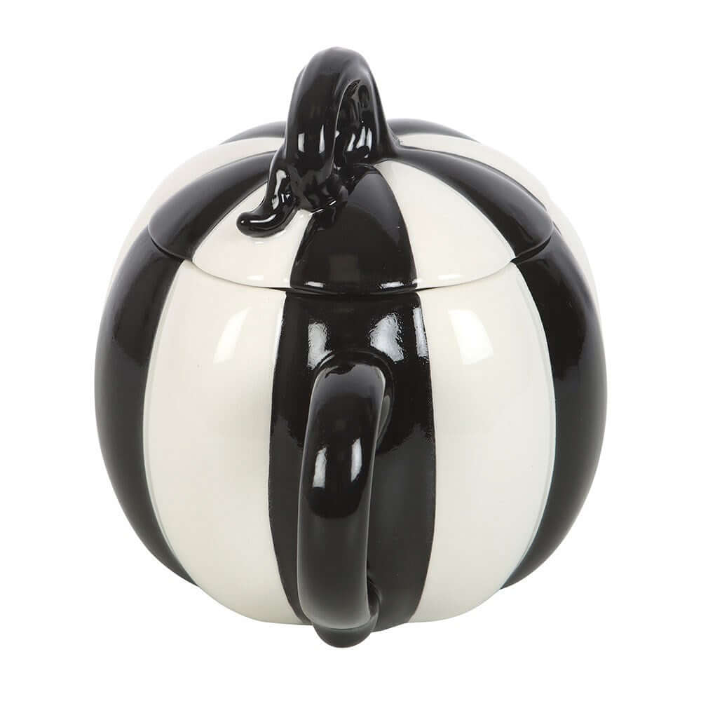 Gothic Gifts Black and White Striped Pumpkin Teapot