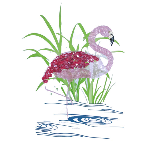 Cotton Flamingo Printed & Embroidered T-Shirt