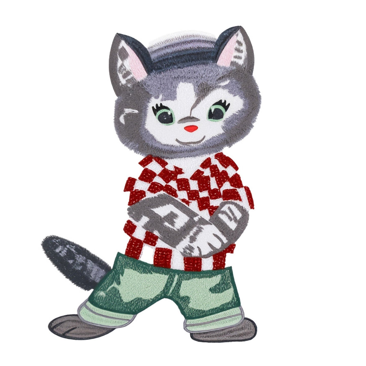 Cotton Embroidered with Beads & Thread Cat T-Shirt