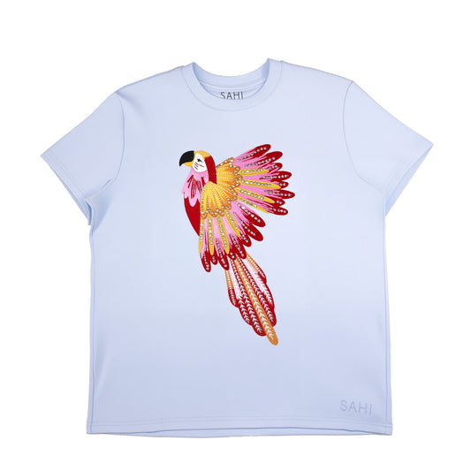 Cotton Embroidered with Beads & Thread Parrot T-Shirt
