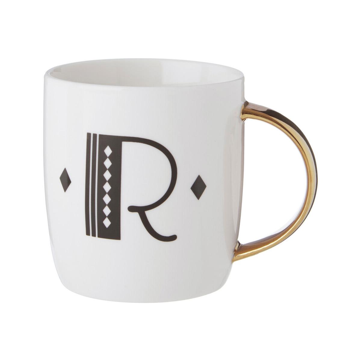 Diamond Deco White Monogram Mug, R
