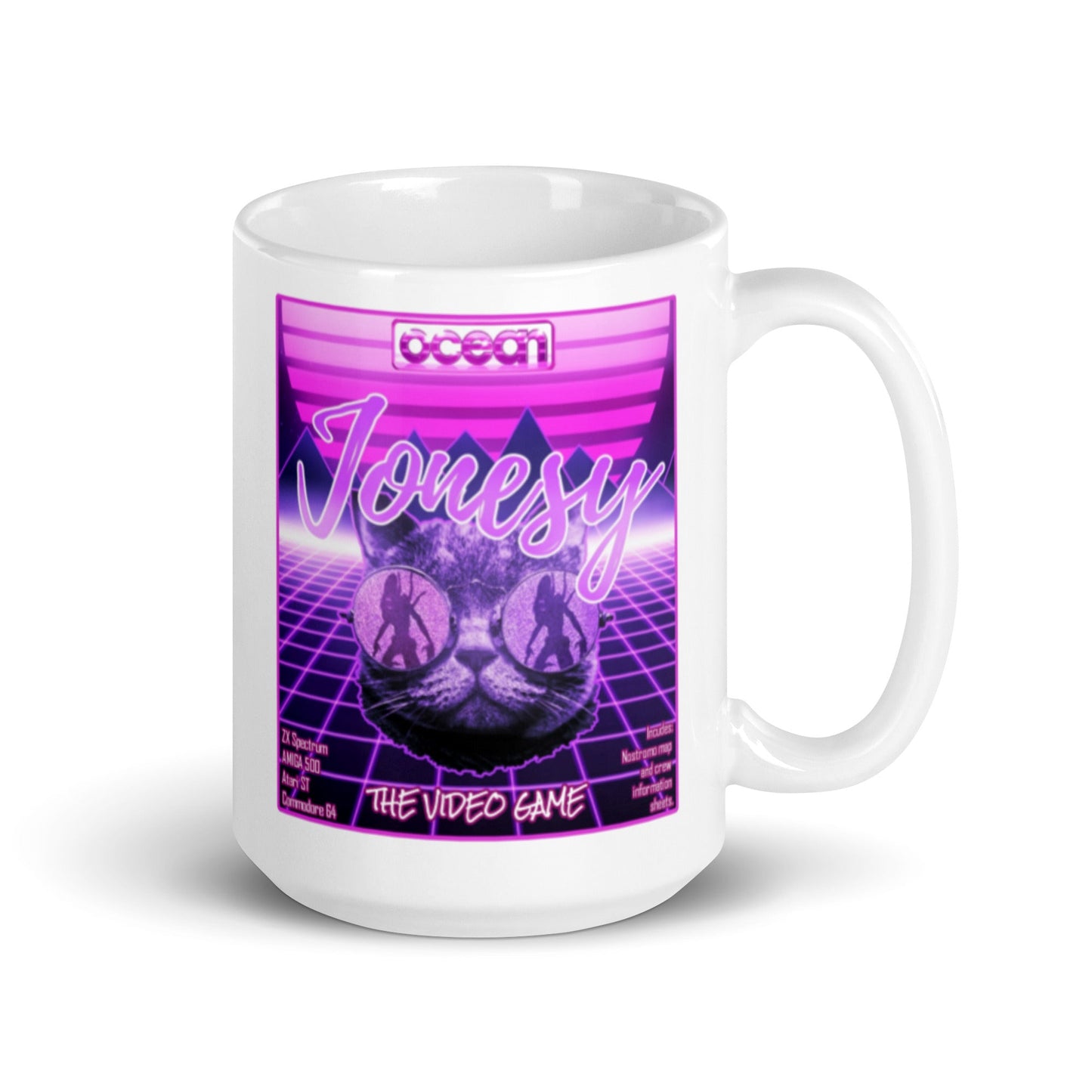 Alien movie style Jonesy White glossy mug