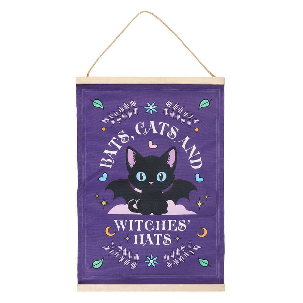Gothic Gifts Bats, Cats and Witches Hats Fabric Wall Hanging
