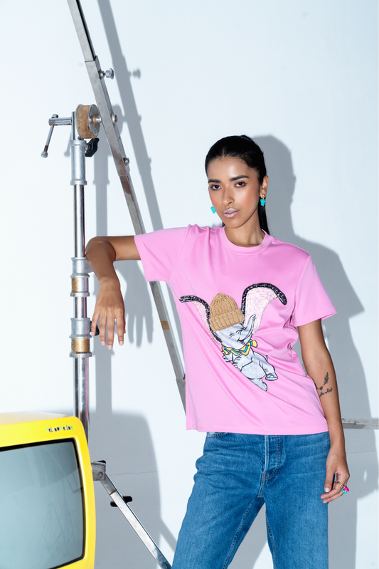 Pop Art Humpty Hand-Embroidered Women’s Cotton T-Shirt Sahi London