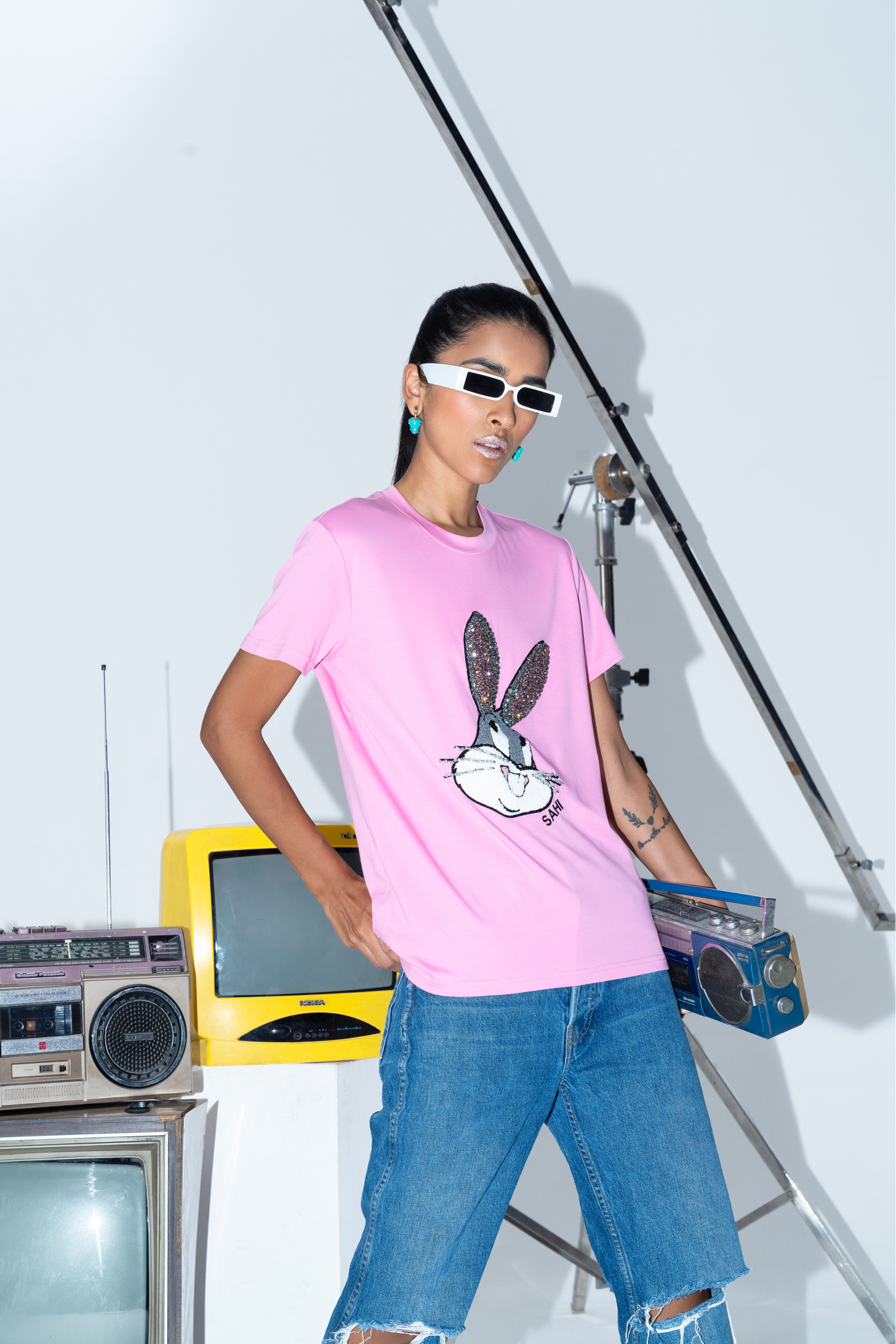 Sahi London “The Rabbit” Graphic Embroidered Women’s Cotton T-Shirt