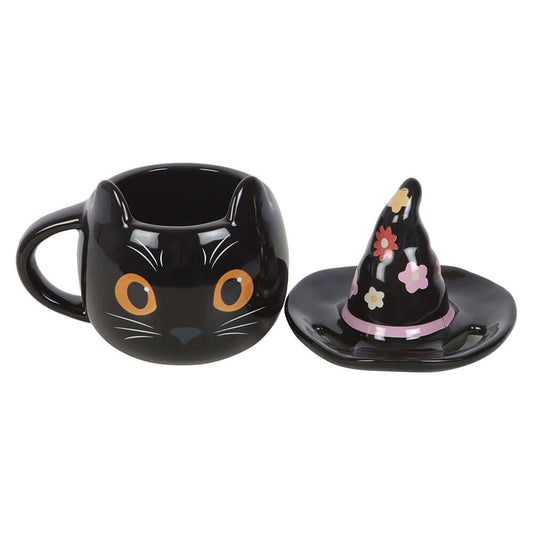Gothic Gifts Groovy Witch Cat Lidded Mug