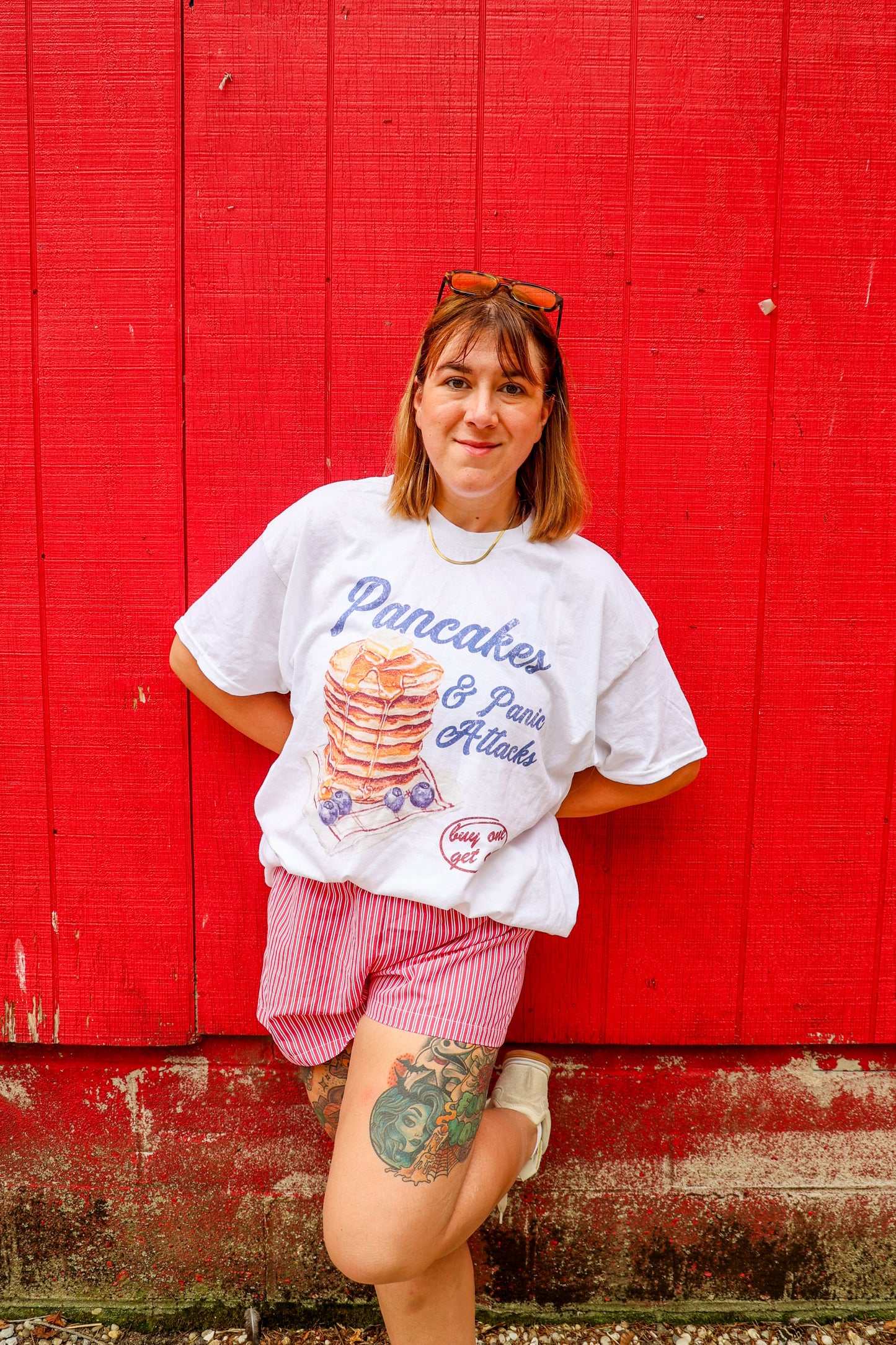 Pancakes & Panic Attacks printed tee