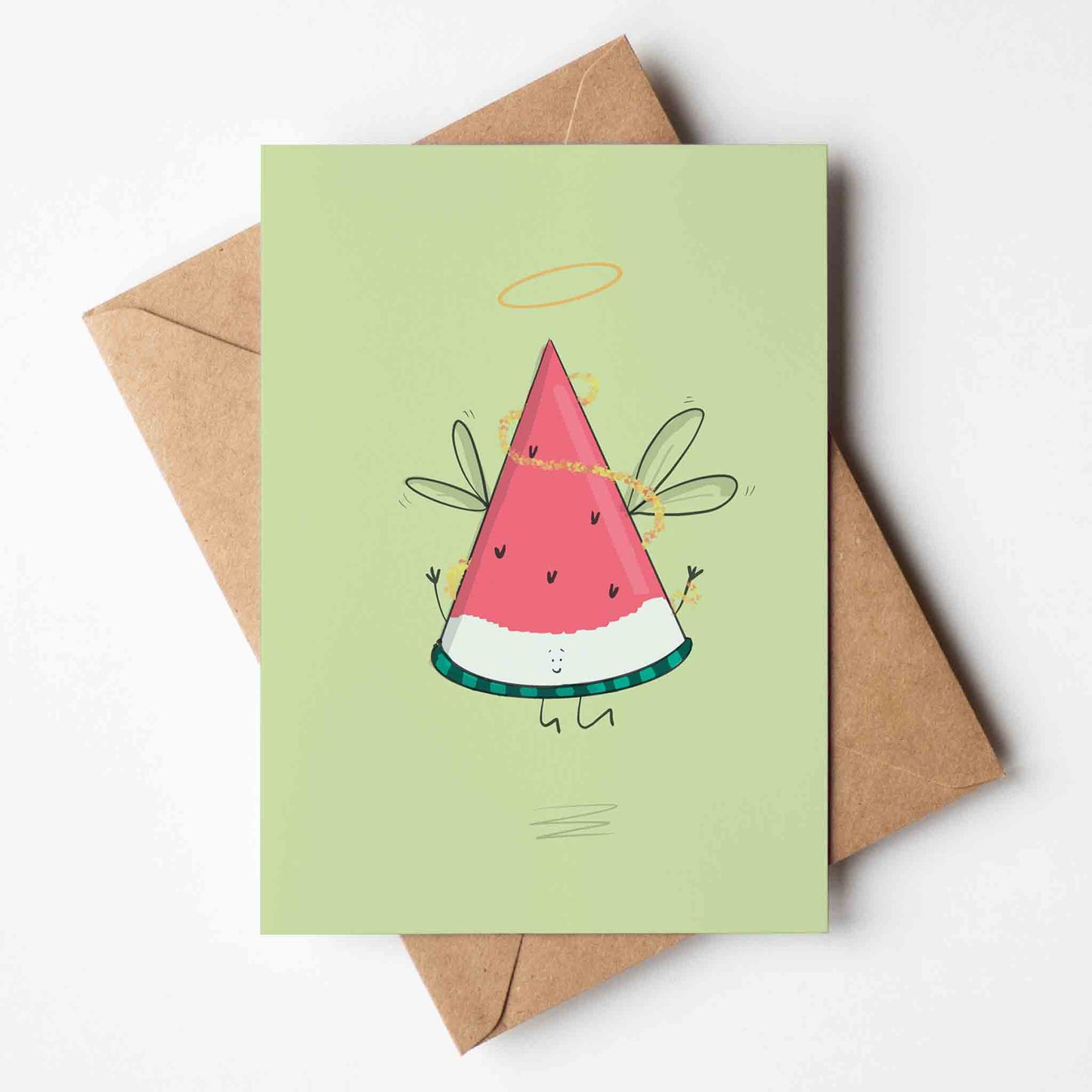 Angel Watermelon Slice Christmas Greeting Card