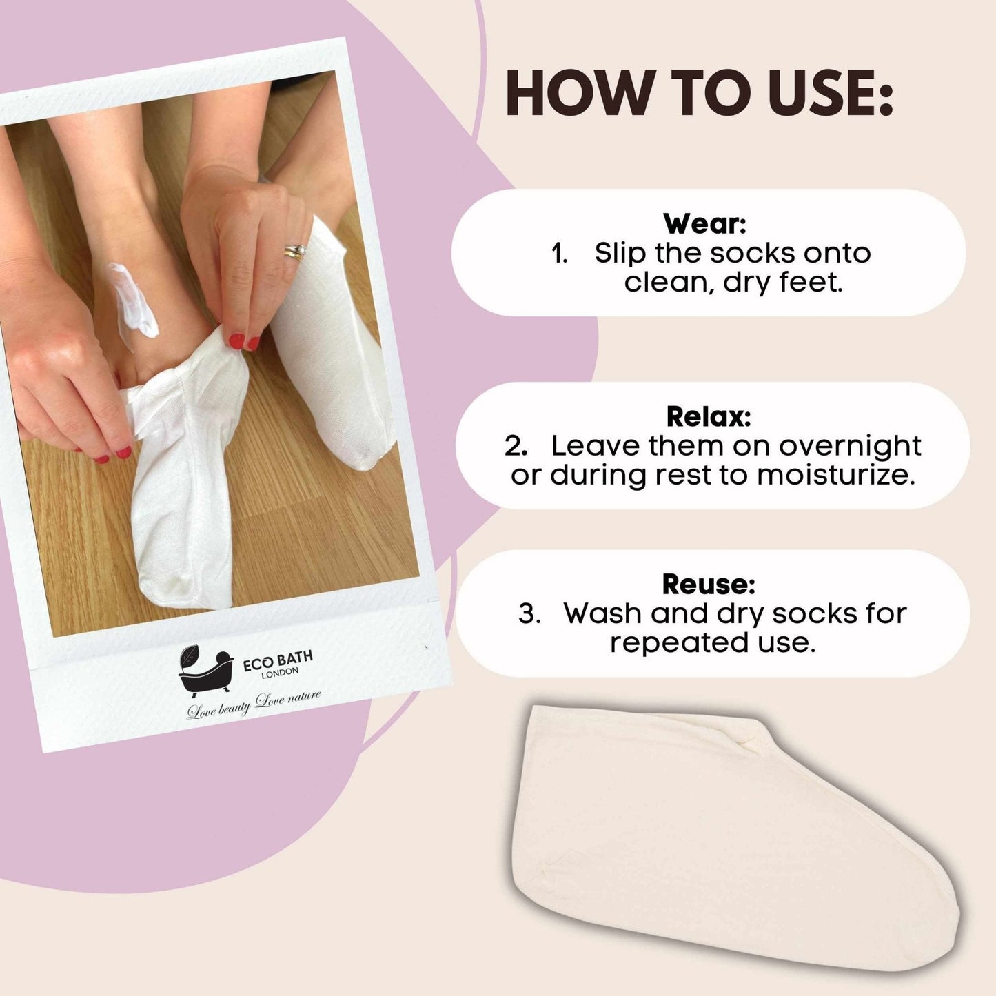 Eco Bath London Moisturising Socks - 1 Pair, Breathable Soft Foot Moisturiser Socks for Overnight Hydration