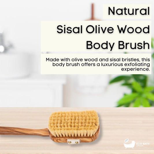 Eco Bath London Luxury Natural Sisal Olive Wood Body Brush - The Ultimate Dry Brushing Body Brush