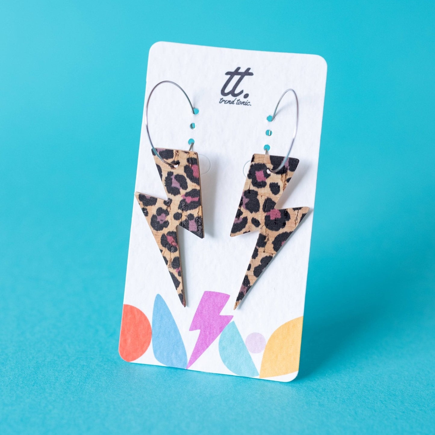 Pink and purple leopard print lightning bolt earrings