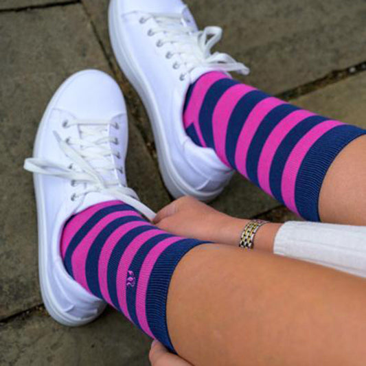 Rich Pink Striped Bamboo Socks (Comfort Cuff)