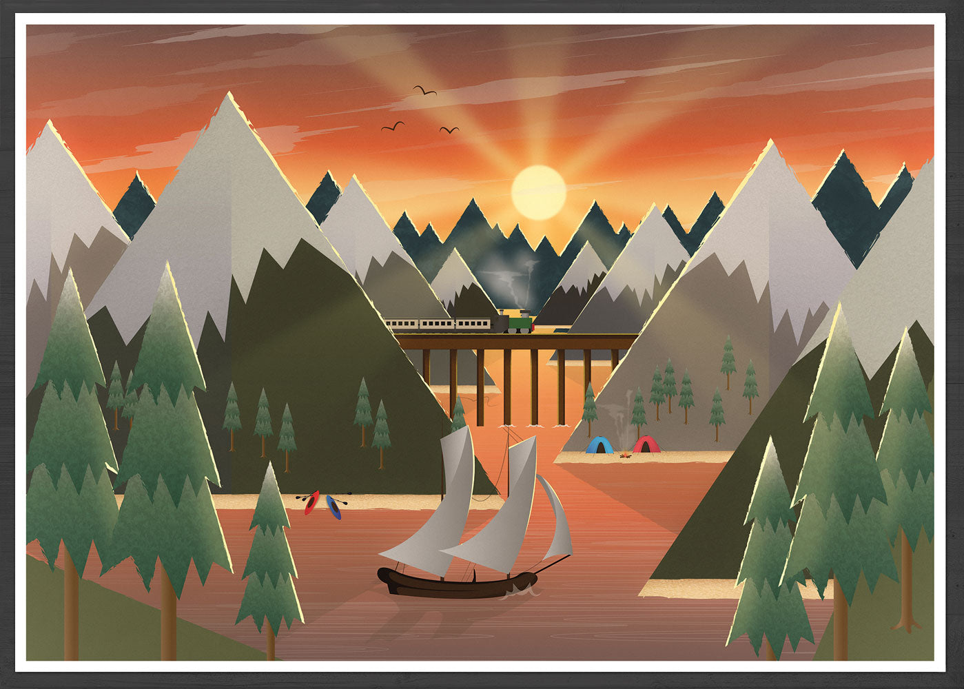 Sunset Lake Art for Kids