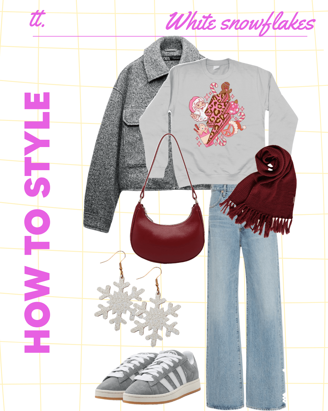 White and gold glitter snowflake earrings