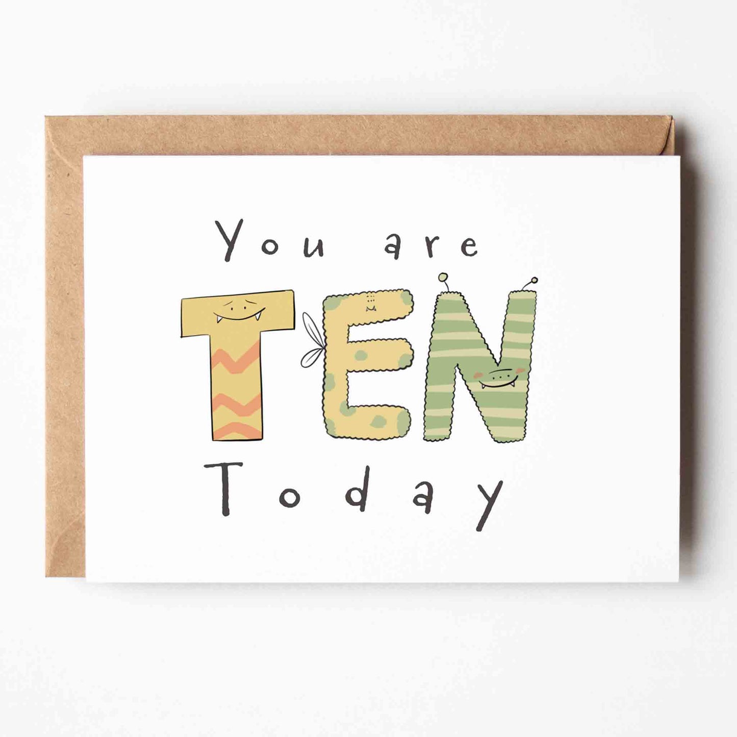You Are 10 Today – Cute Monster Milestone Birthday Card
