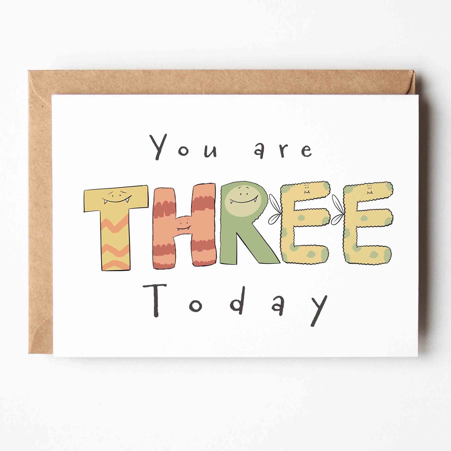 You Are 3 Today – Cute Monster Milestone Birthday Card