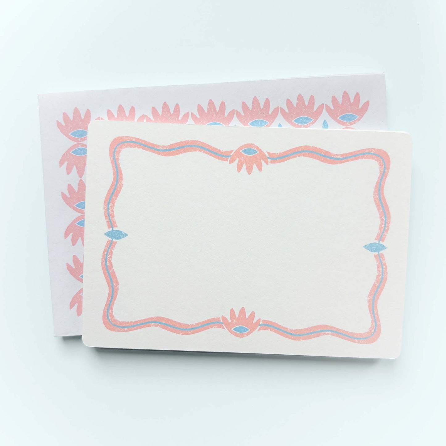 Set of 12 Notecards And Envelopes - Stamped in Pink