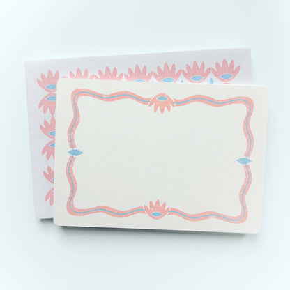 Set of 12 Notecards And Envelopes - Stamped in Pink