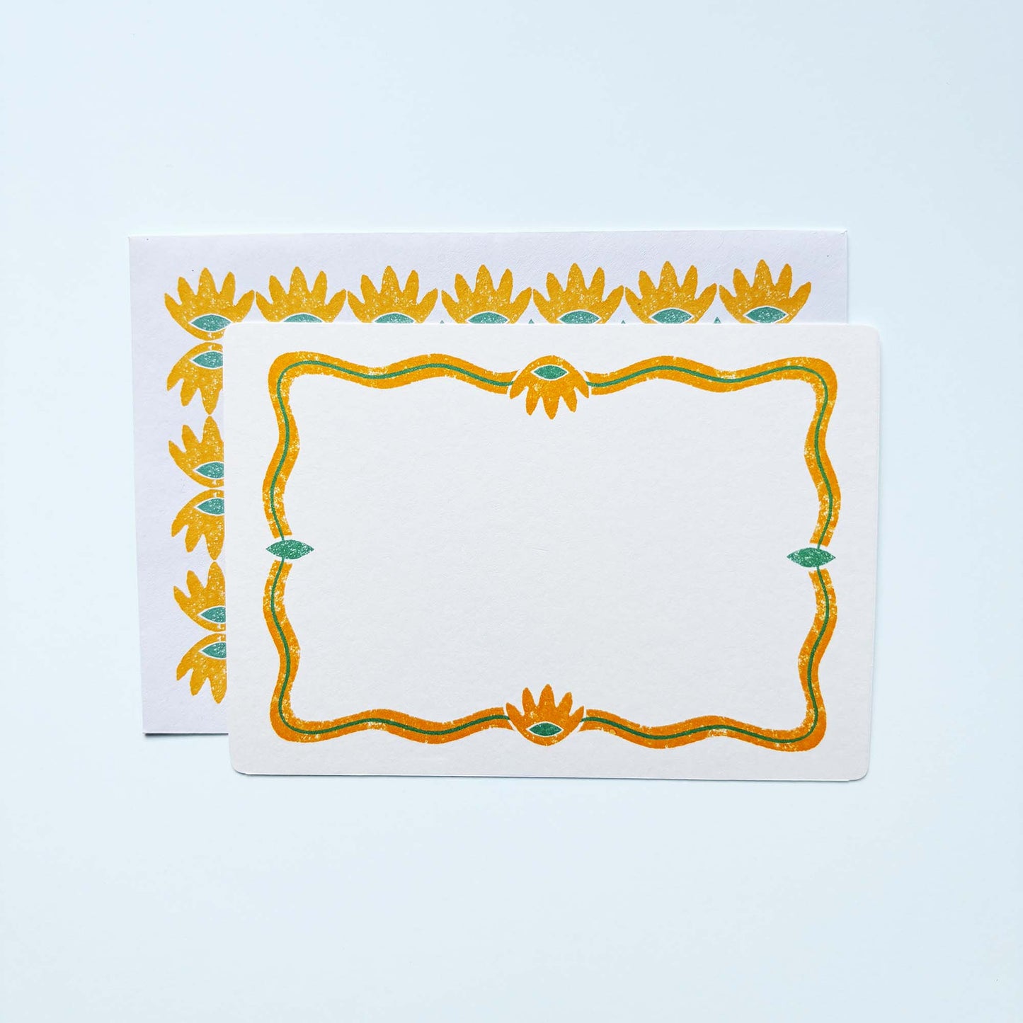 Set of 12 Notecards And Envelopes - Stamped in Yellow