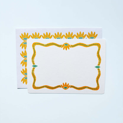 Set of 12 Notecards And Envelopes - Stamped in Yellow