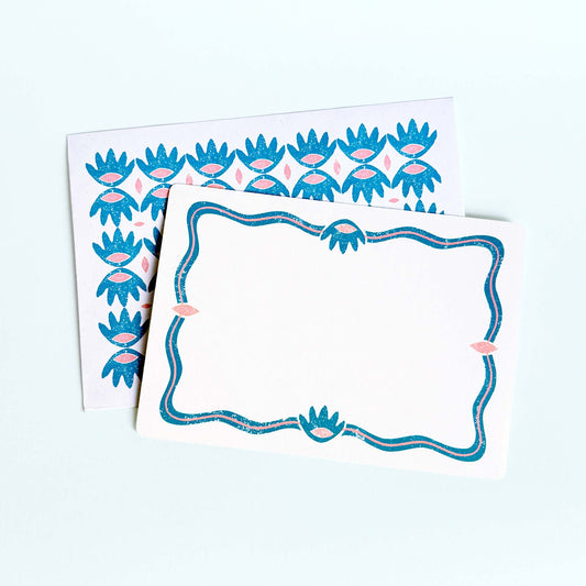 Set of 12 Notecards And Envelopes - Stamped in Blue