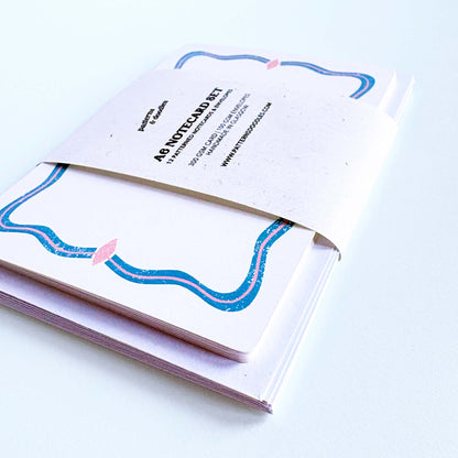 Set of 12 Notecards And Envelopes - Stamped in Blue