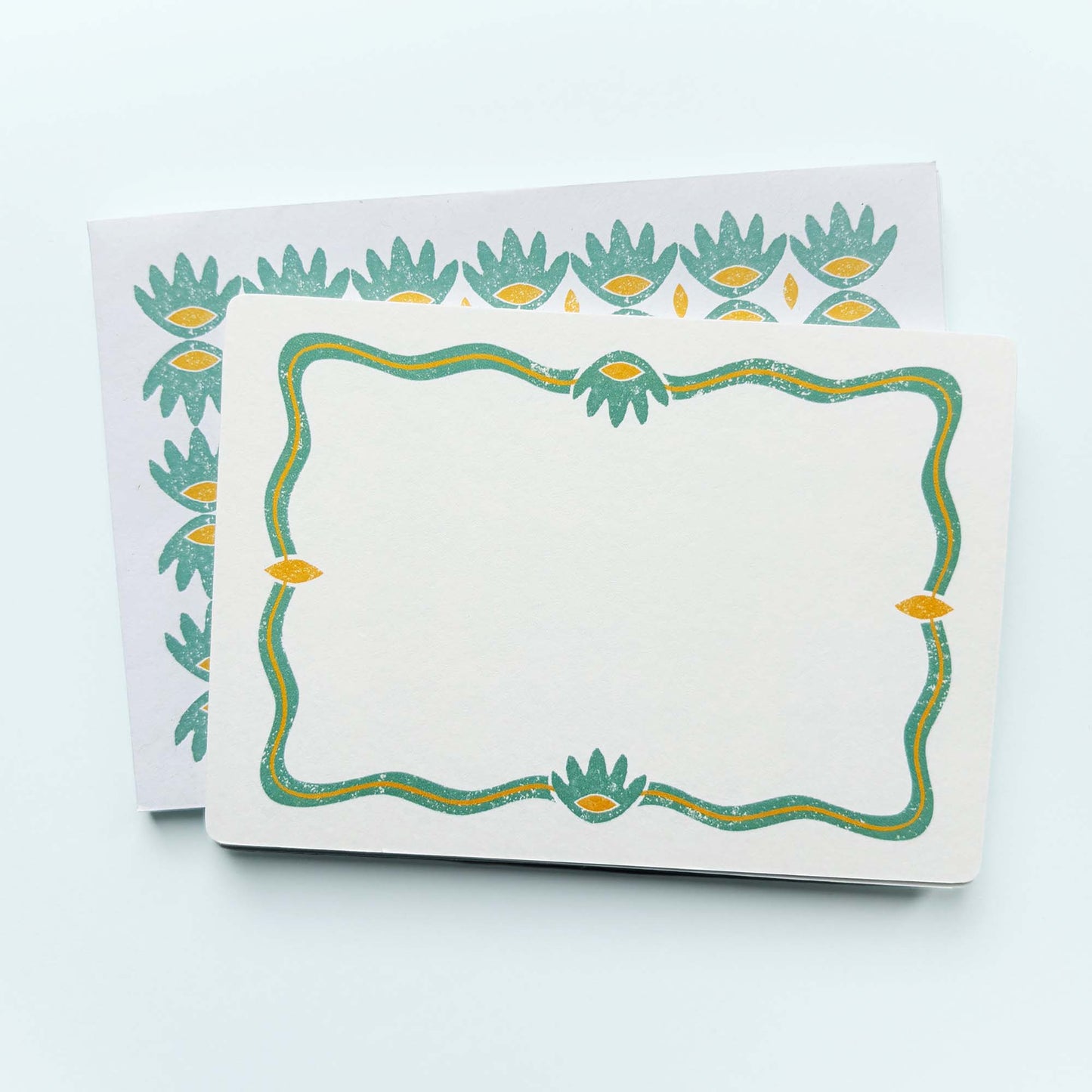 Set of 12 Notecards And Envelopes - Stamped in Green