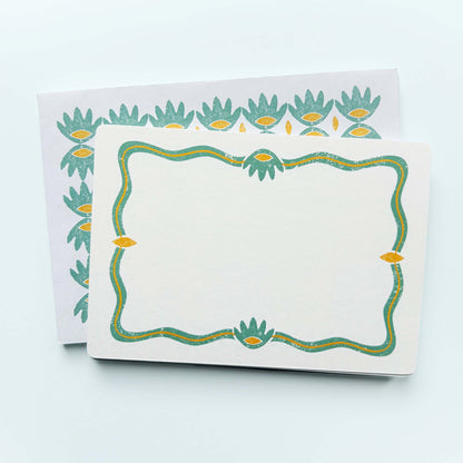 Set of 12 Notecards And Envelopes - Stamped in Green