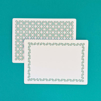 Set of 12 Notecards with Printed Envelopes - Coco Green & Pink