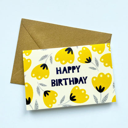 Quirky Yellow Flowers Birthday Card