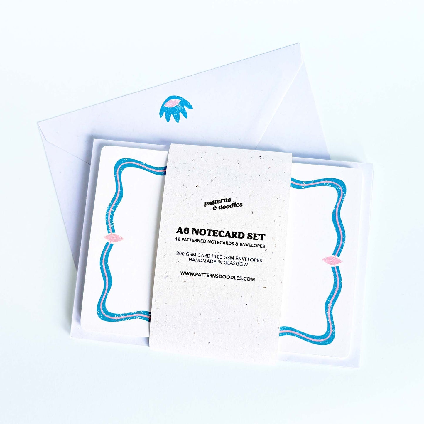 Set of 12 Notecards And Envelopes - Stamped in Blue