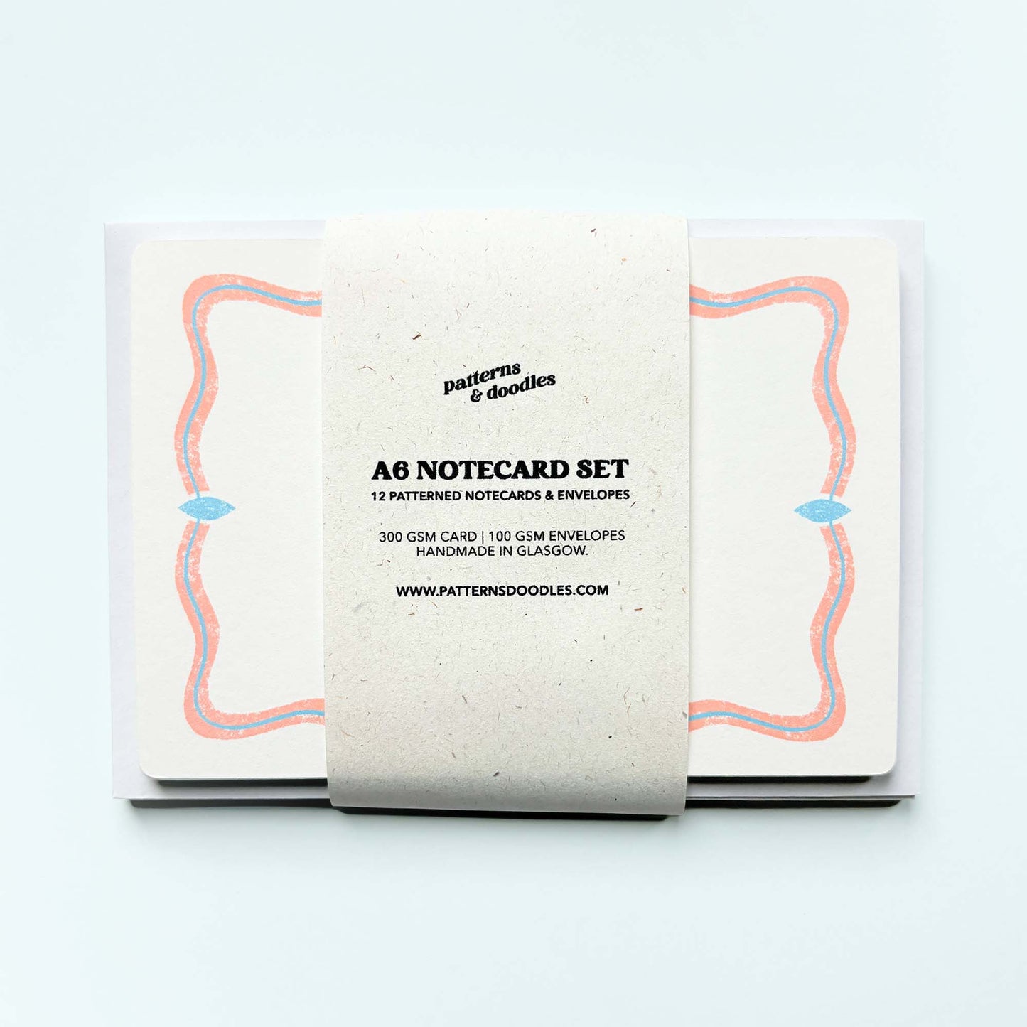 Set of 12 Notecards And Envelopes - Stamped in Pink