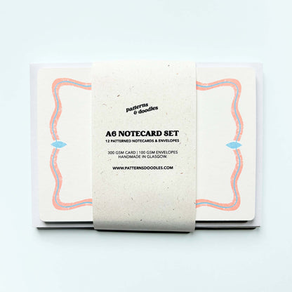 Set of 12 Notecards And Envelopes - Stamped in Pink