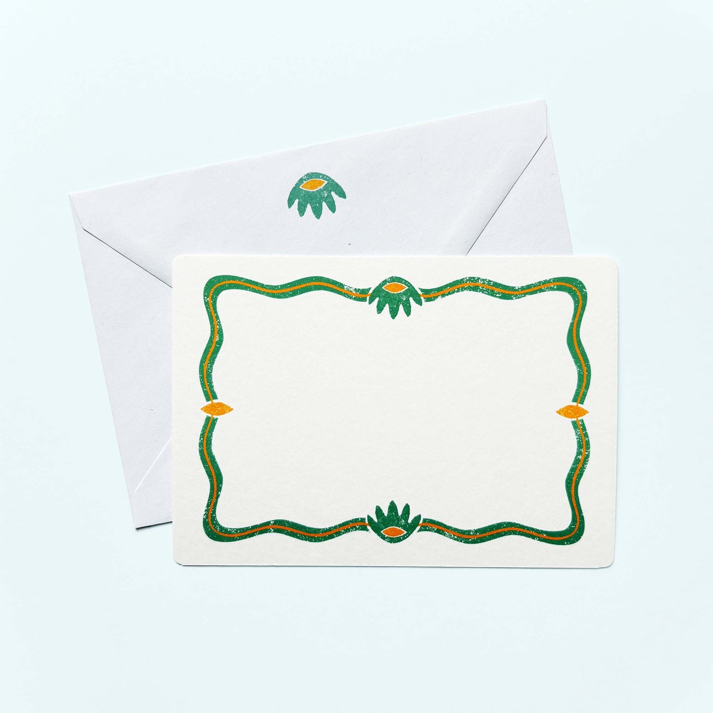 Set of 12 Notecards And Envelopes - Stamped in Green