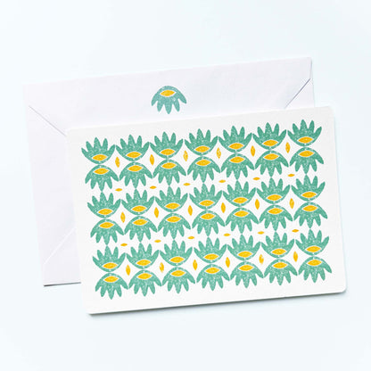 Set of 12 Notecards And Envelopes - Stamped in Green