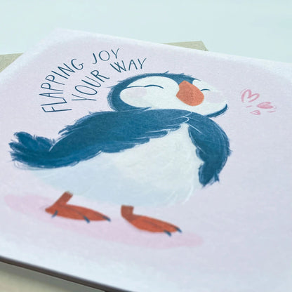 Flapping Joy Baby Puffin Birthday Card