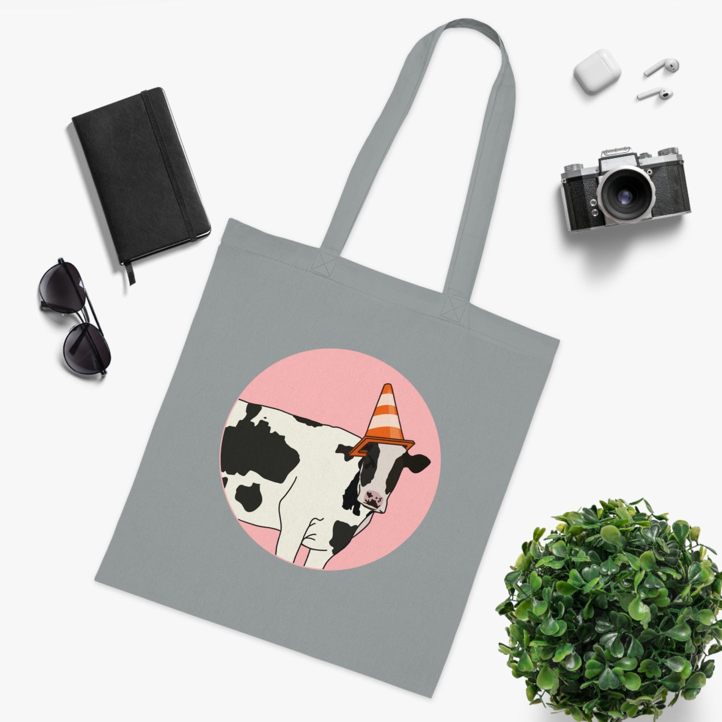 Cow Cotton Tote Bag: Traffic Cone