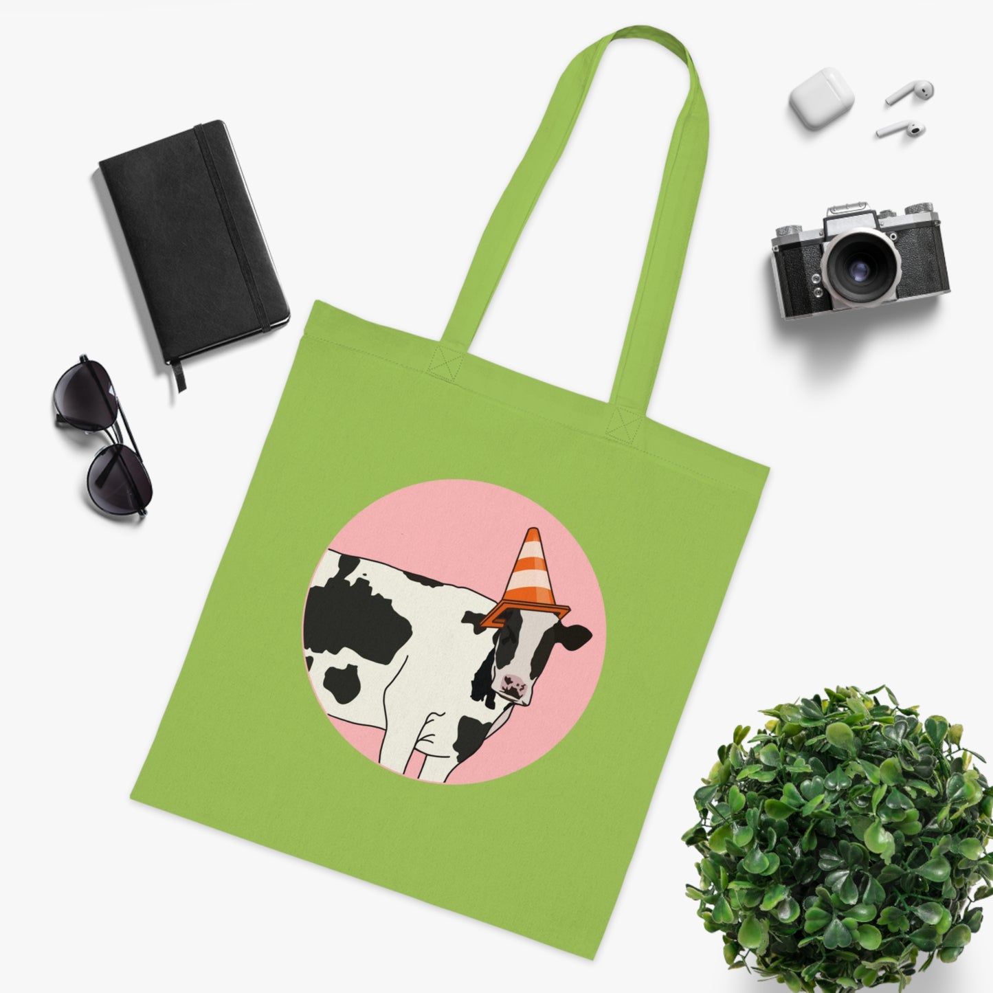 Cow Cotton Tote Bag: Traffic Cone