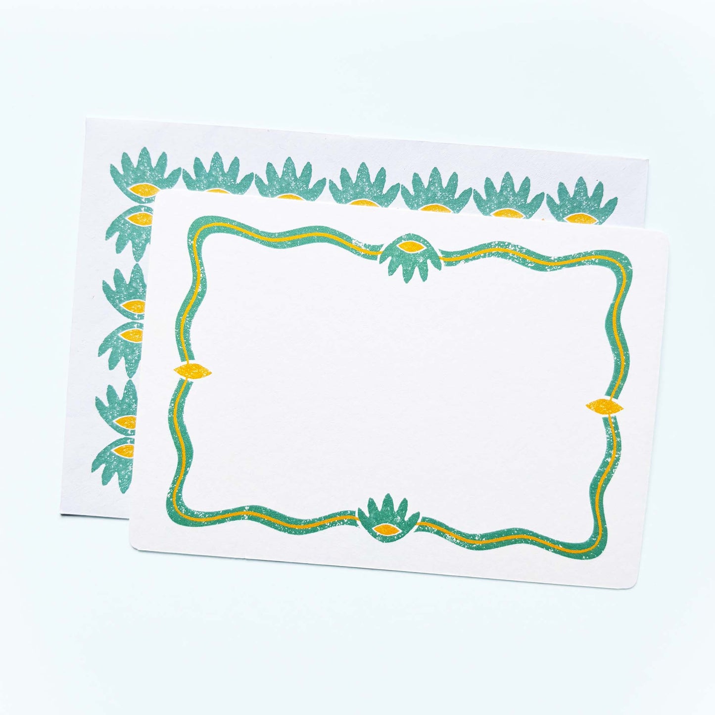 Set of 12 Notecards And Envelopes - Stamped in Green