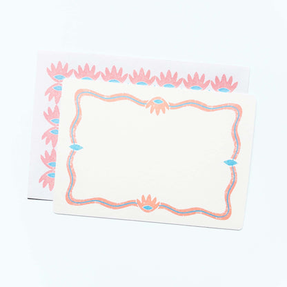Set of 12 Notecards And Envelopes - Stamped in Pink
