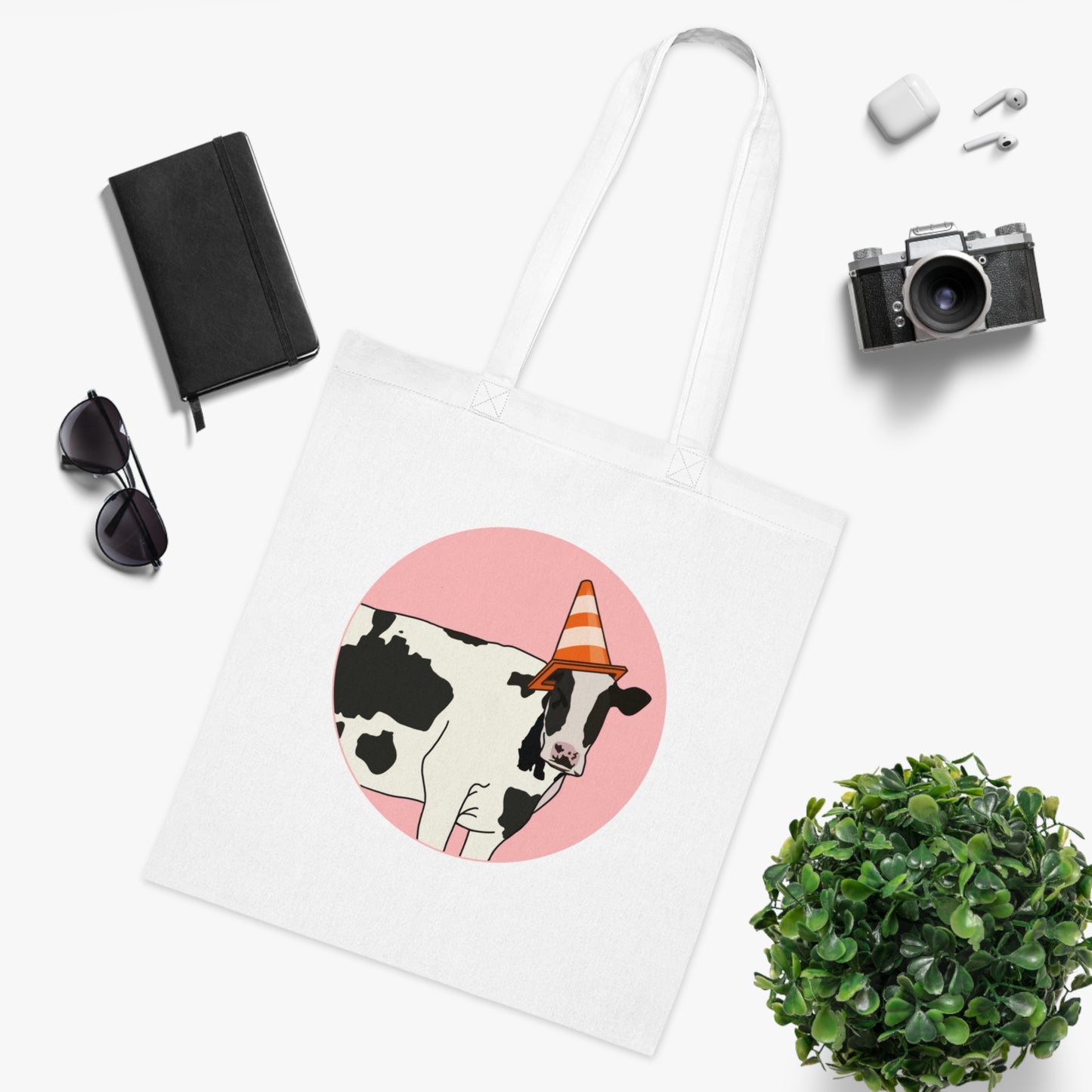 Cow Cotton Tote Bag: Traffic Cone