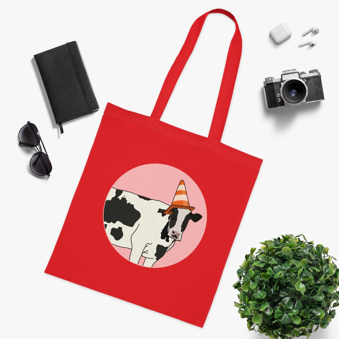 Cow Cotton Tote Bag: Traffic Cone