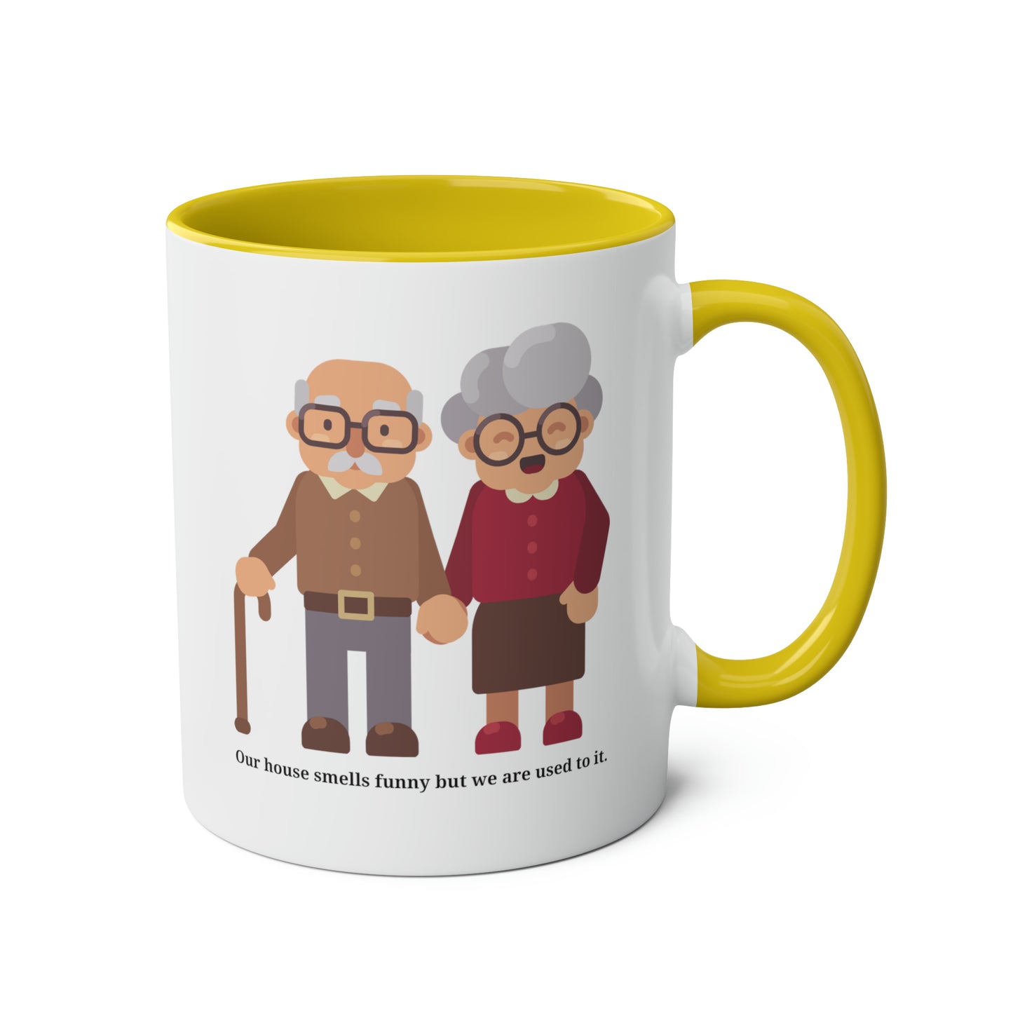 Old Couple Mug: Our house smells funny but we are used to it