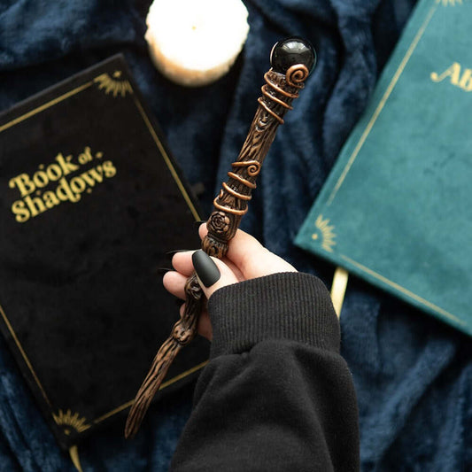 Gothic Gifts Black Obsidian Crystal Wand with Pouch